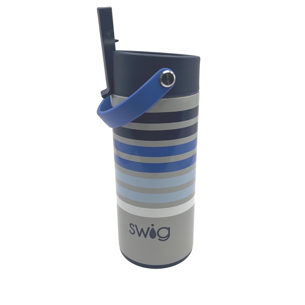 SWIG LIFE Striped Tumbler Travel Mug with Handle and Straw Lid Blue Grey‎  20 ox